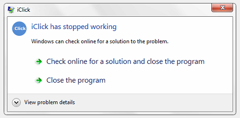 Không mở được iClick lỗi has stopped working