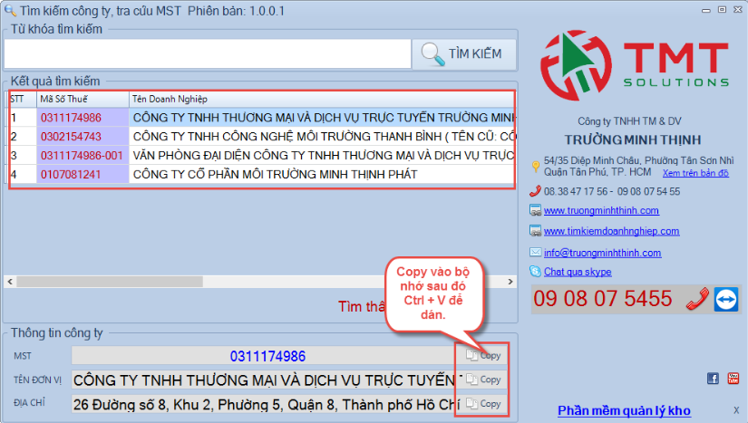 Phần mềm tra cứu Mã Số Thuế