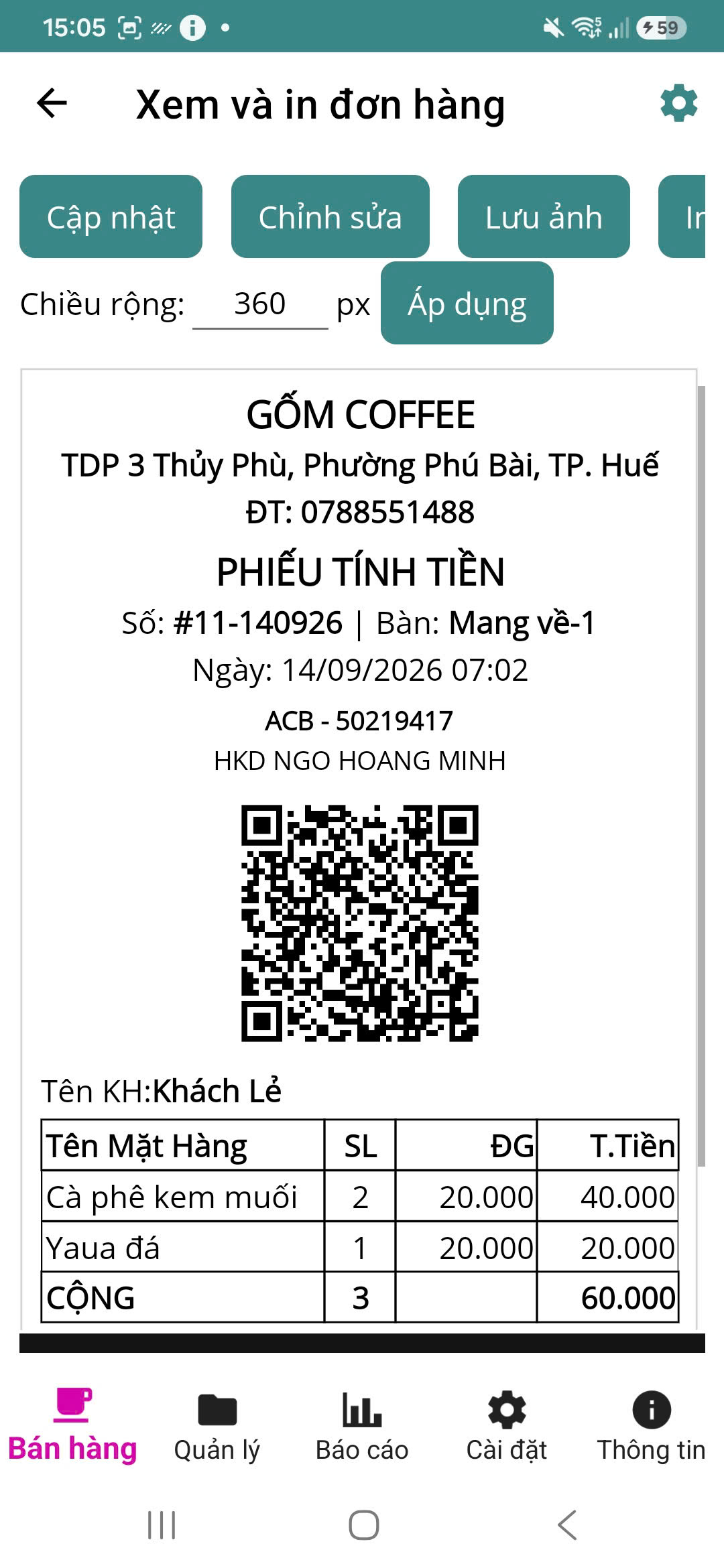 Phần mềm quản lý quán cà phê Coffee POS